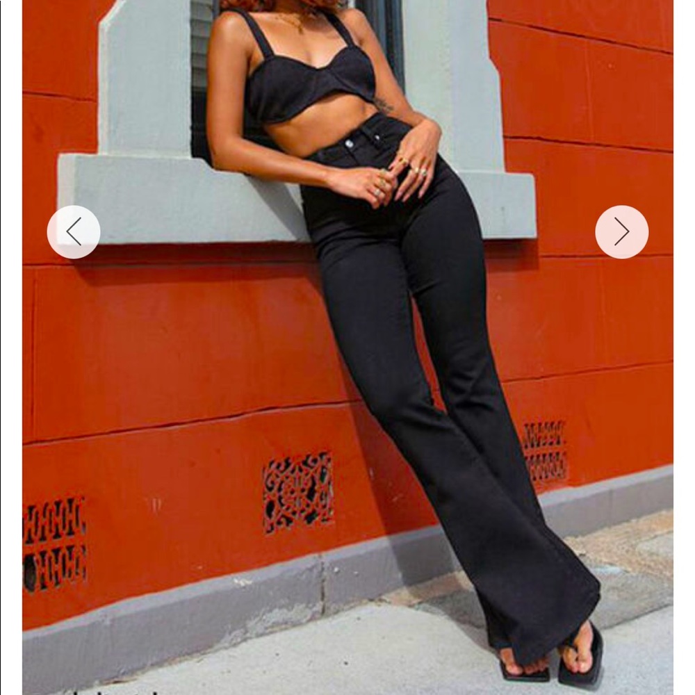 High Rise Button Fly Flare Jeans